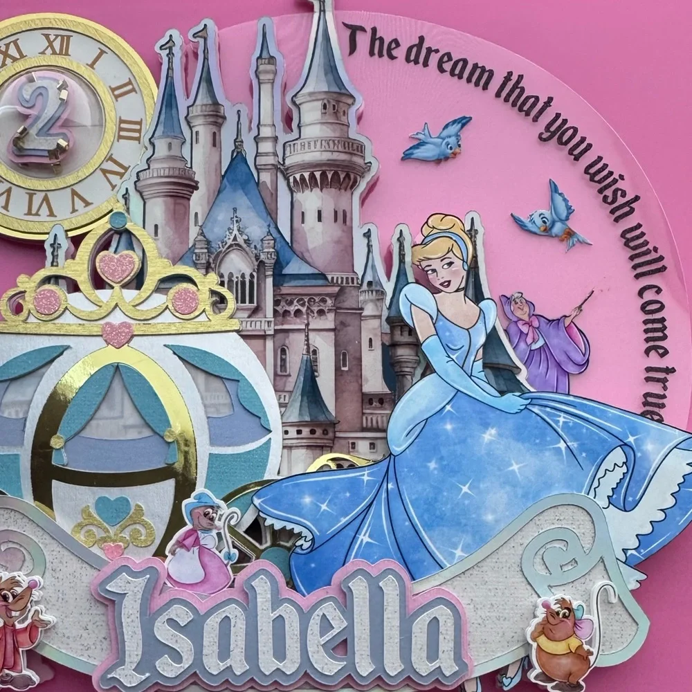 2nd Birthday “ISABELLA” Custom Cinderella Cake Topper : Original Price $50